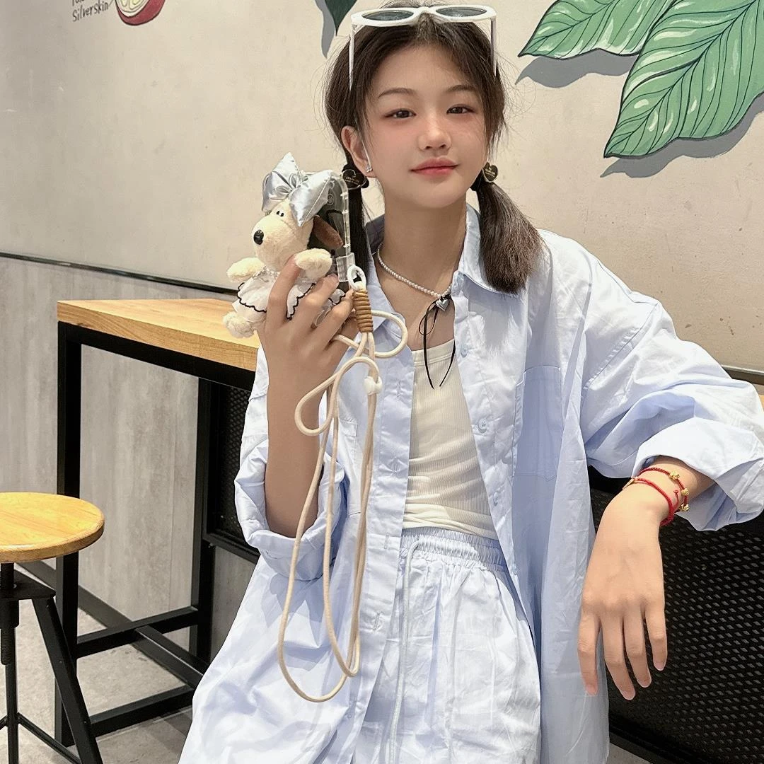 H{夏日慵懒}夏季盐系清新防晒衬长袖衫短裙两件套懒人套装249231