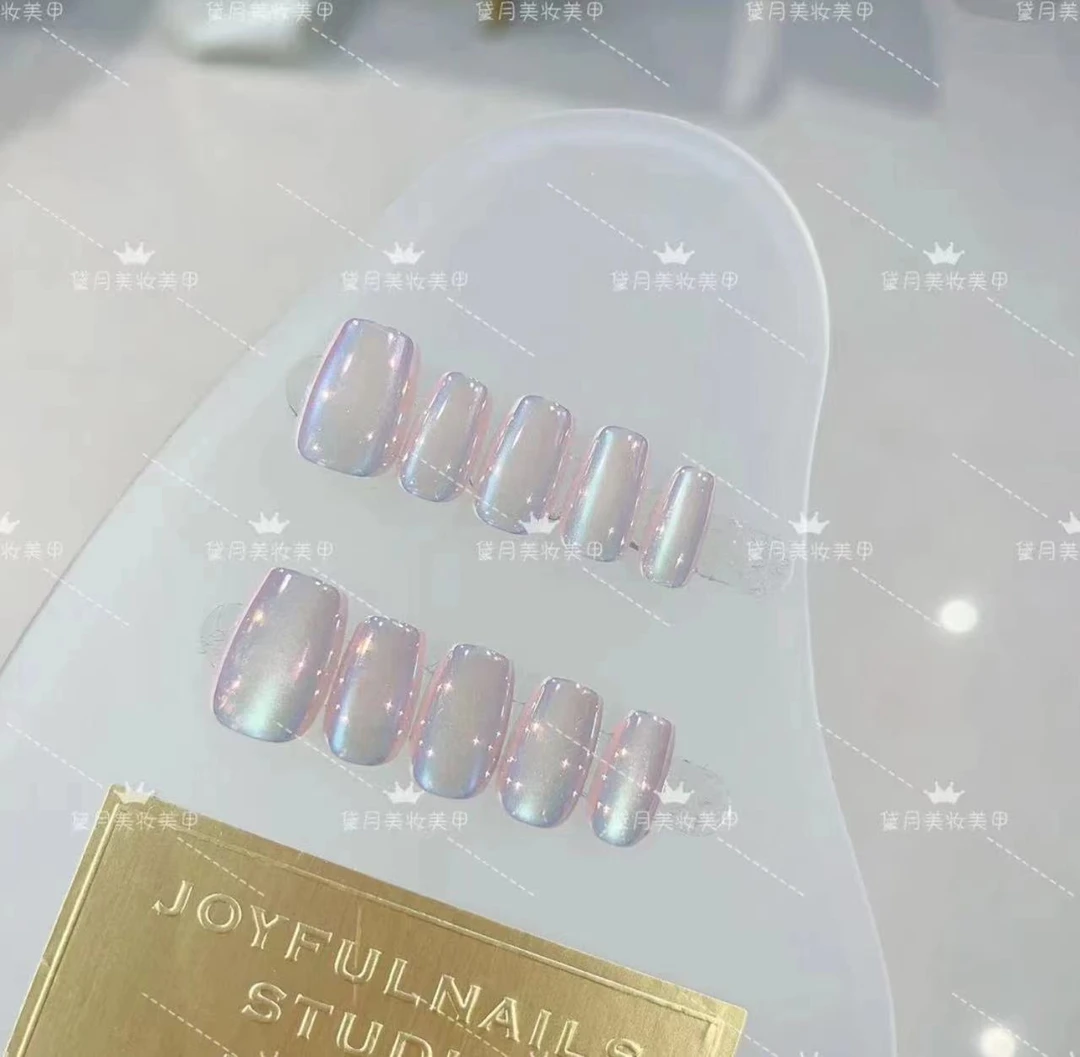 月光粉纯手工光疗美甲贴果冻贴片指甲穿戴甲简约梯形重复
