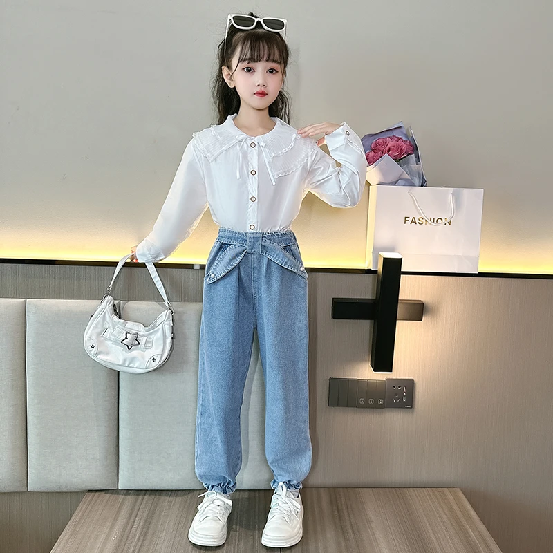 女童秋装套装2023新款韩版儿童女孩春秋季洋气网红运动衬衣两件套