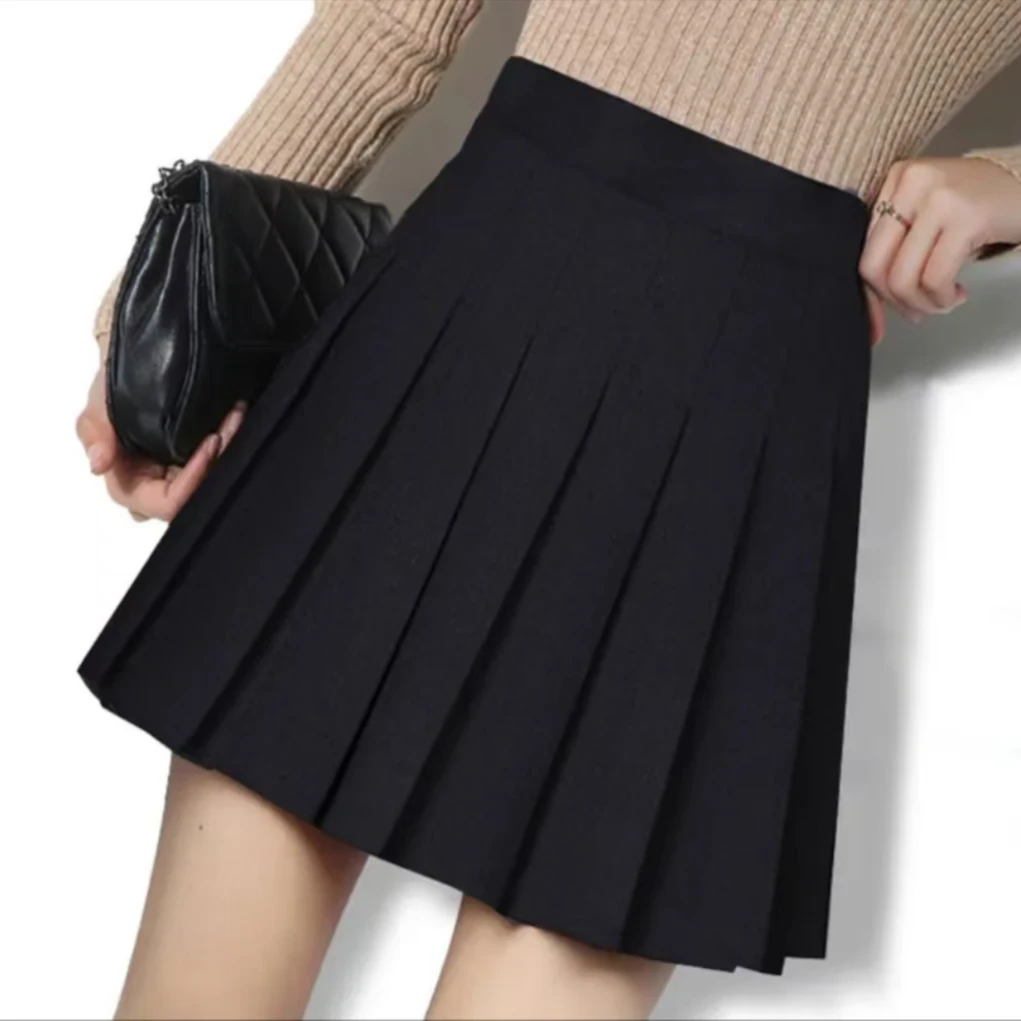 秋冬款黑色加厚高腰显瘦显高百搭时尚防走光舒适百褶裙洋气