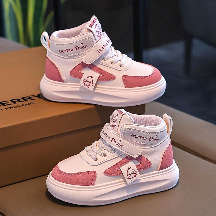 小黄鸭男童板鞋儿童鞋春季新款高帮防水保暖童鞋魔术贴中大童滑板