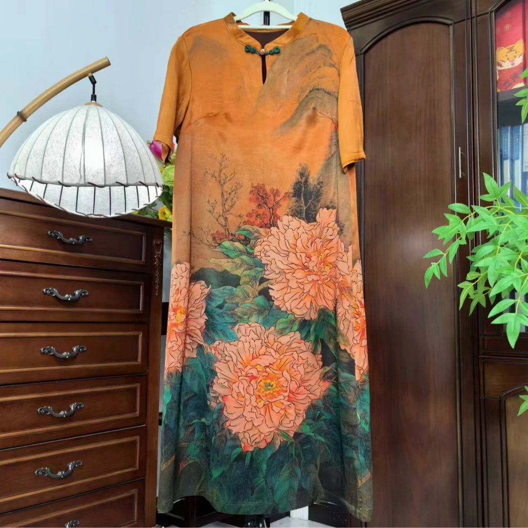 新中式改良旗袍连衣裙宽松连衣裙-5213