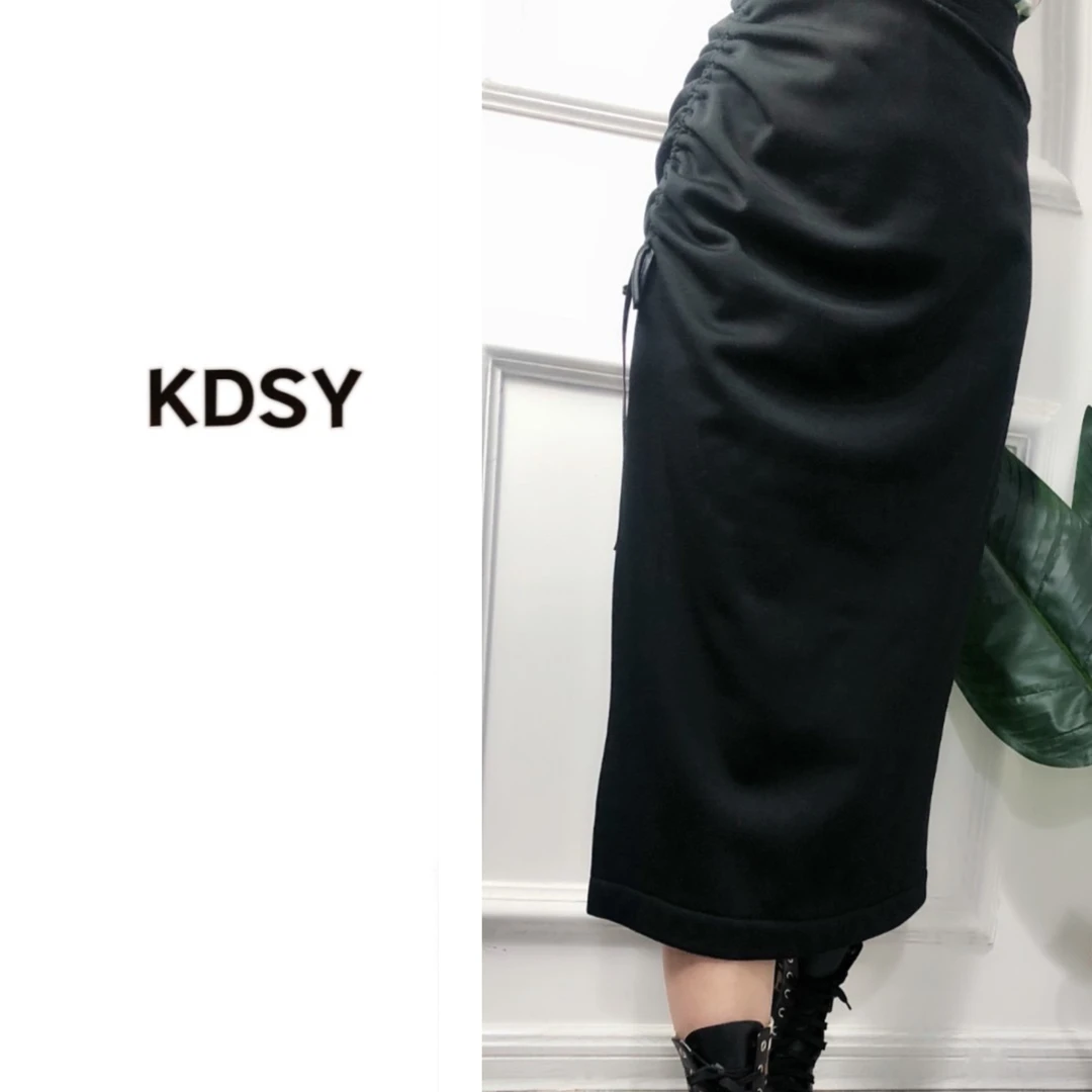 KDSY-秋冬款包臀抽褶开叉加绒半身长裙