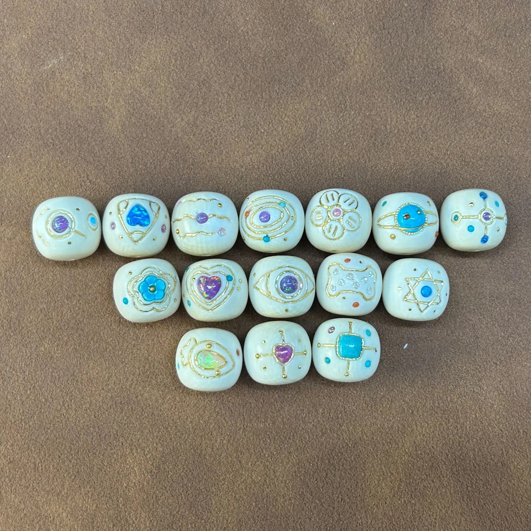 【一诺】24K镶嵌 精品原色雕刻猛犸牙  多巴胺DIY配饰 约12*11mm