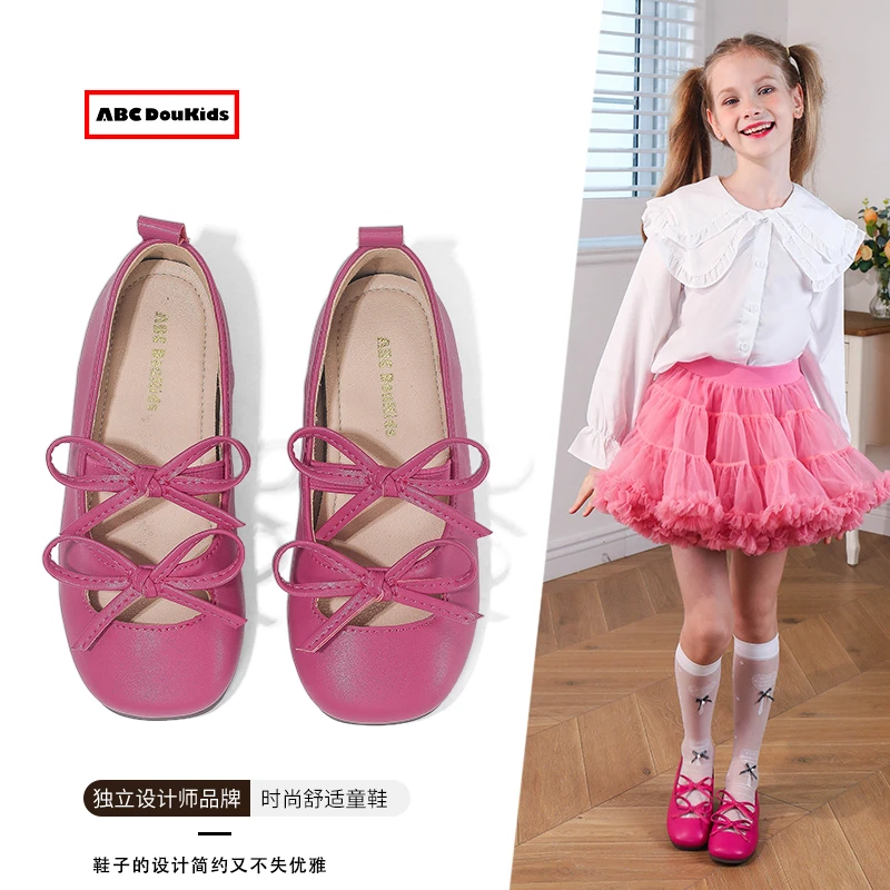 ABC Doukids女童公主鞋2025夏季新款女孩甜美单鞋儿童蝴蝶结皮鞋