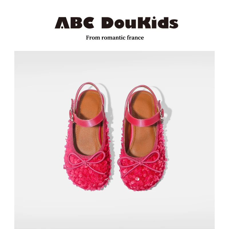 ABC Doukids女童包头凉鞋2024夏季公主鞋蝴蝶结软底包头亮片鞋子