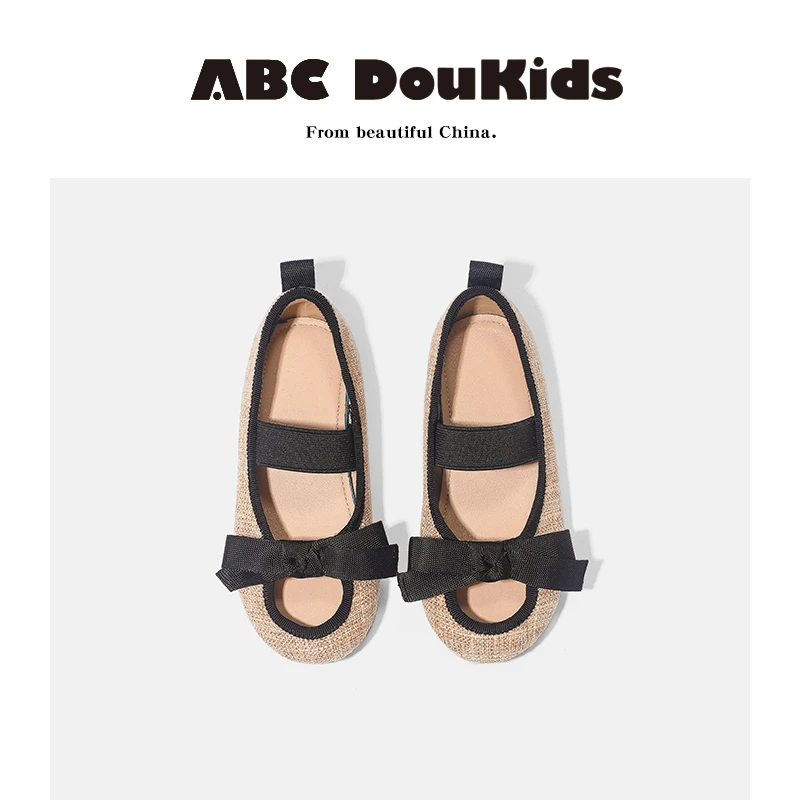 ABC Doukids女童单鞋春夏季2024时尚蝴蝶结浅口软底一脚蹬鞋子