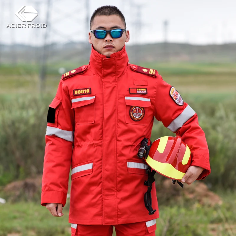 冬季救援队服装快递外卖加油站防静电棉服工作服冬装棉衣防寒服男