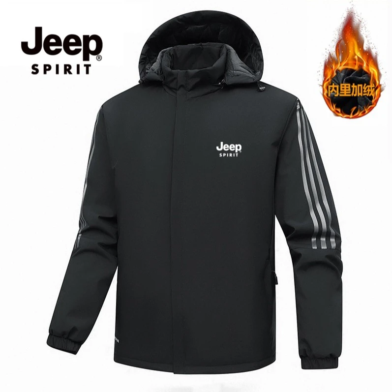 JEEP吉普冬季男士棉衣运动户外可拆卸帽加绒加厚保暖棉服
