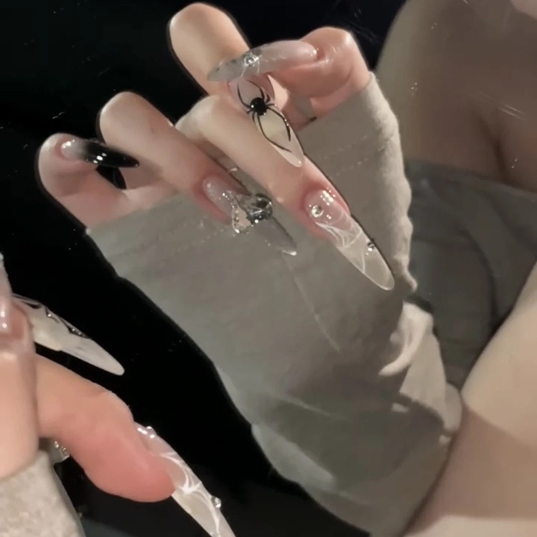 手工暗黑系蜘蛛网穿戴甲用品欧美风纯手工渐变晕染美甲穿戴式