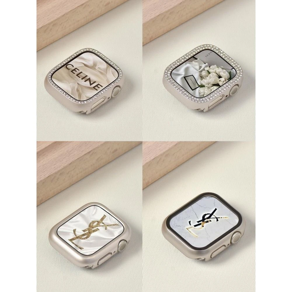 ins星光色适用Applewatch8一体壳膜pc单钻保护壳苹果手表7654321