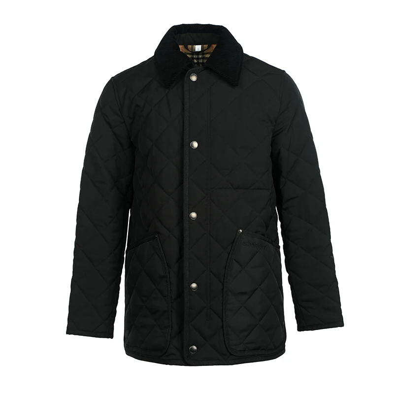 BURBERRY/博柏利男士休闲翻领单排扣羽绒棉服外套 黑色 8049135