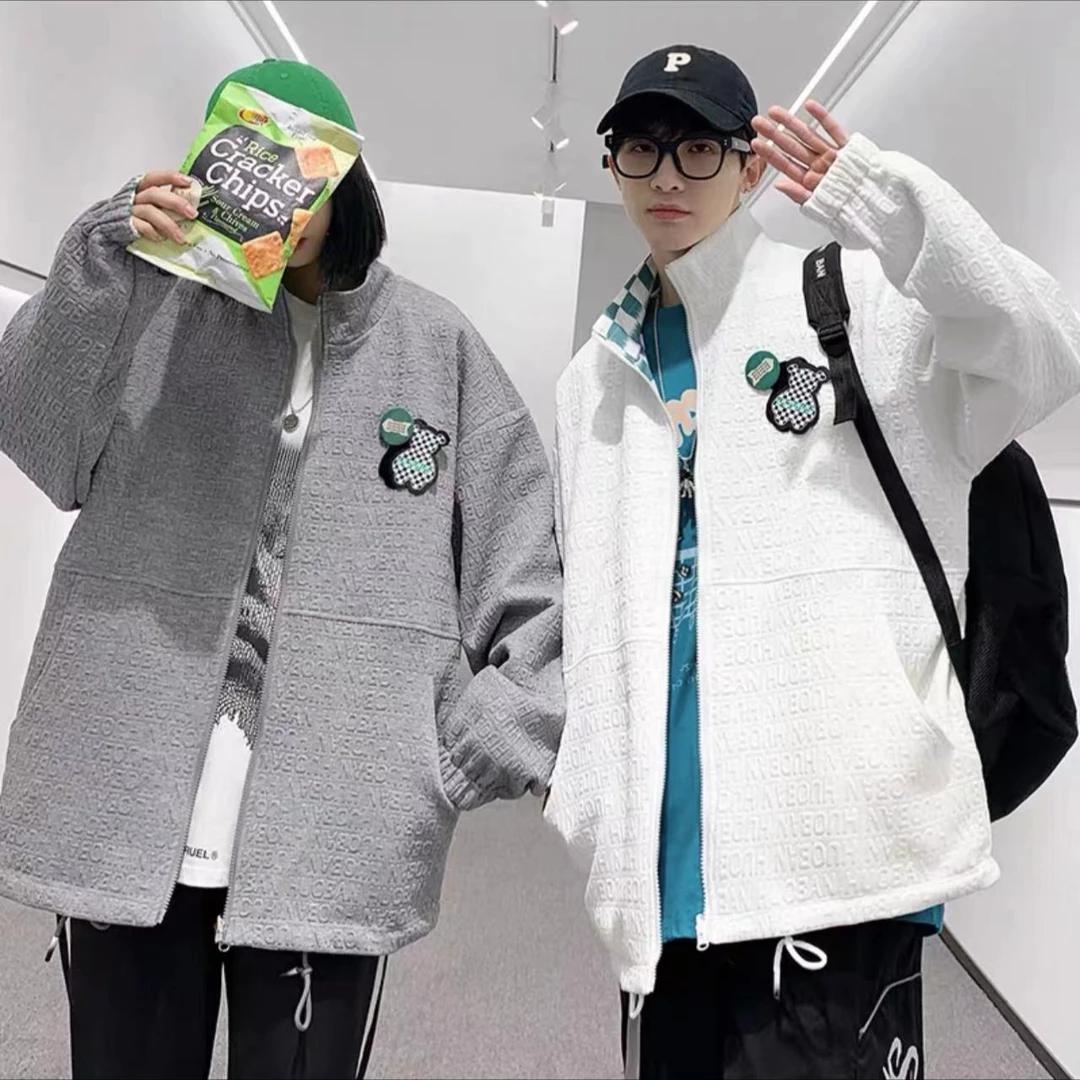 春秋两面穿夹克外套男女格子棒球服宽松潮牌【双面穿-302】