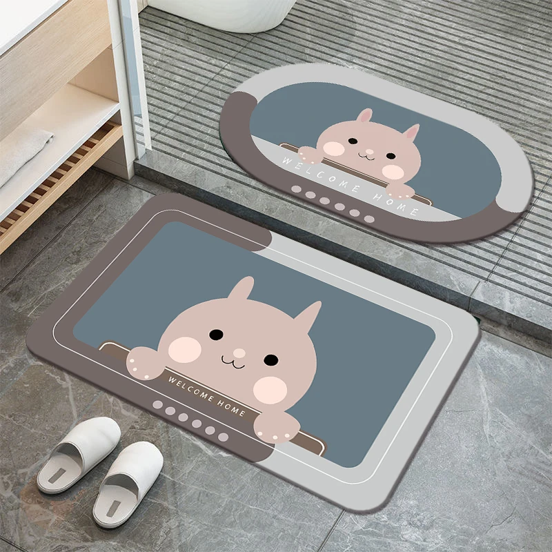 蓝底小兔套装浴室卫生间厨房硅藻泥地毯地垫脚垫家用速干吸水