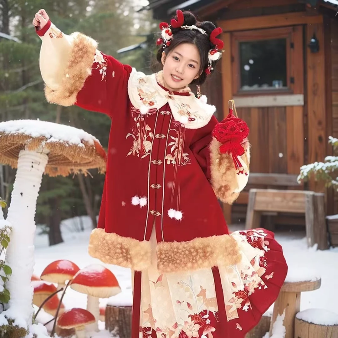 【 千金格格专属】女童汉服拜年服中国风冬季唐装加绒加厚过年服