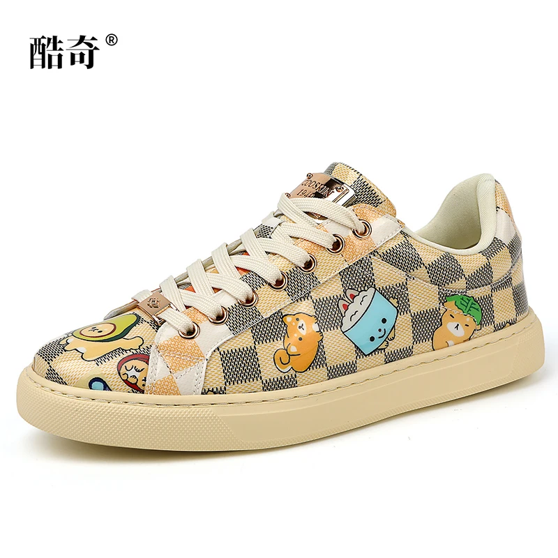 酷奇男鞋新款休闲情侣格纹板鞋轻奢帅气潮男高颜值小绿鸭手工男鞋