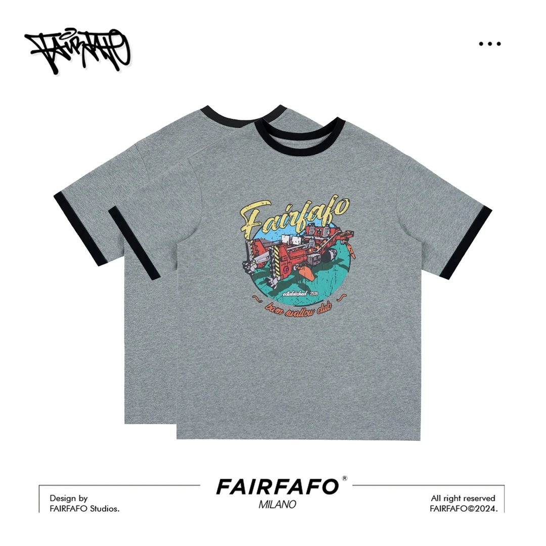 FAIRFAFO林肉肉【美式复古撞色短袖】夏季休闲百搭时尚T恤TXRZ44230
