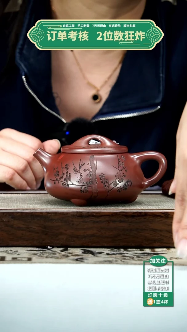 【闪购商品】紫砂茶壶蒋静明龙血砂梅花景舟石瓢300cc