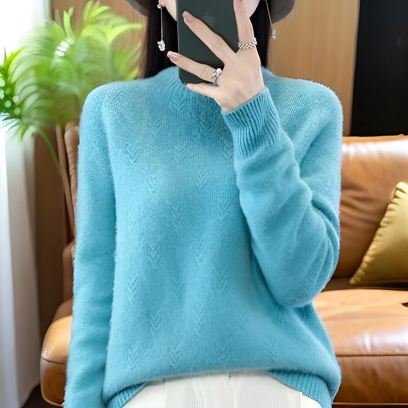 纯色半高领打底针织衫加厚轻奢时尚慵懒风2024新款毛衣女秋冬宽松