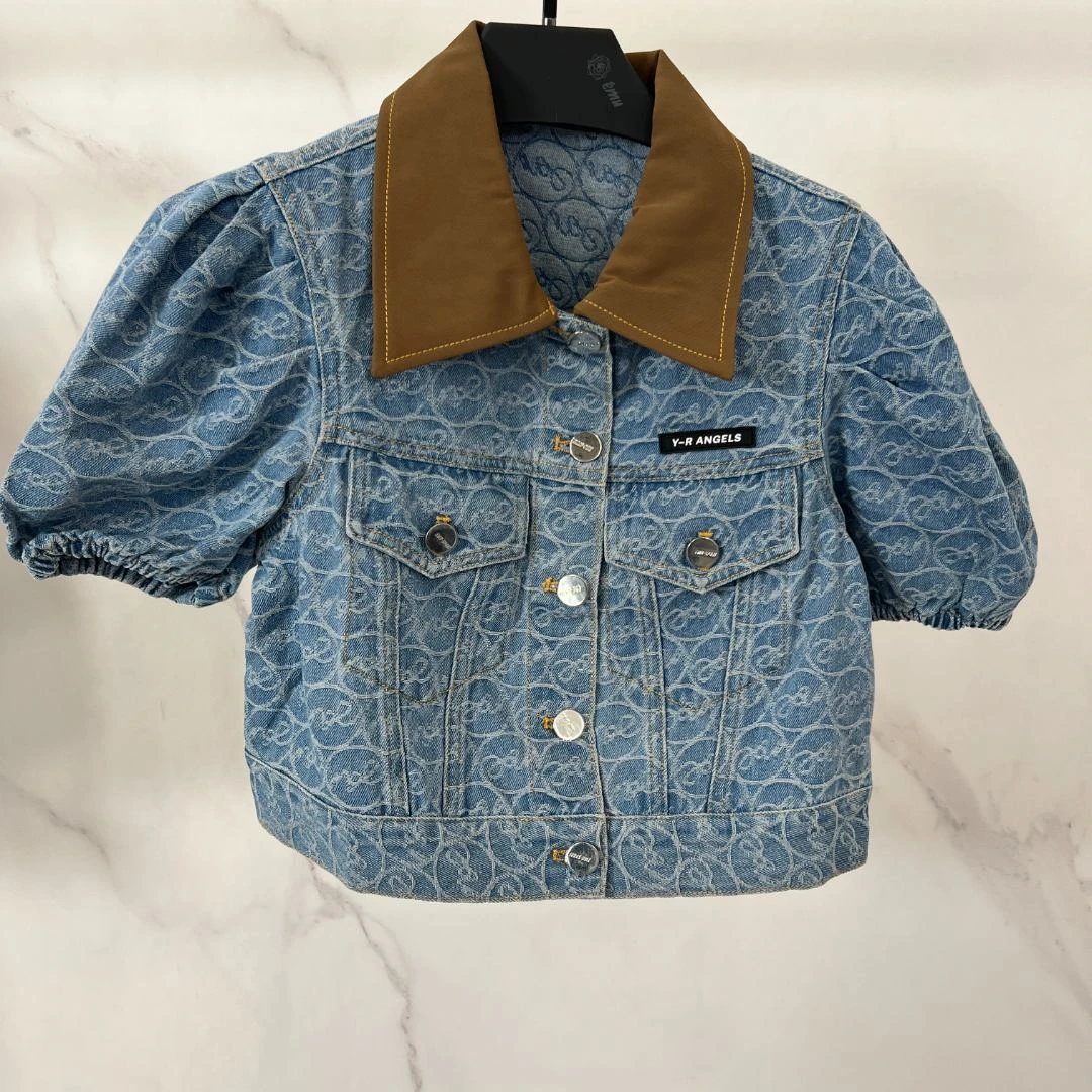 拼色翻领开衫时尚复古外套牛仔上衣蓝色女士212310004百搭休闲