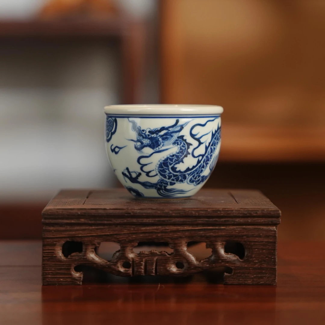 占春生窑龙纹小缸杯手工茶杯主人杯