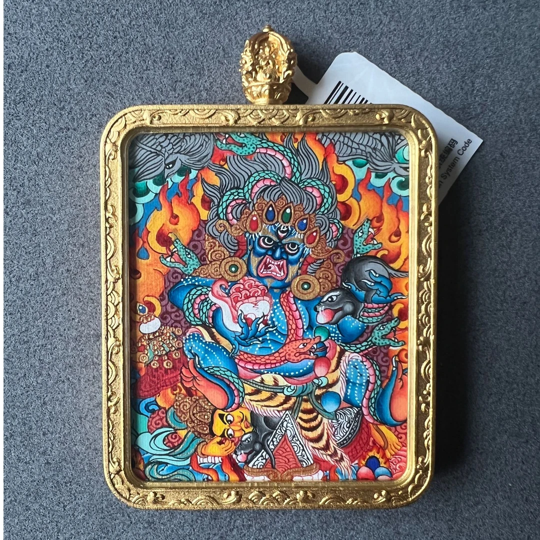 热贡纯手绘唐卡 黑财神 画风满 色彩丰富 人物刻画逼真传神