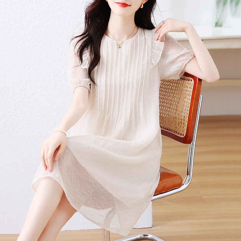 法式甜美木耳边仙女连衣裙小个子夏季高级感温柔风减龄气质娃娃裙