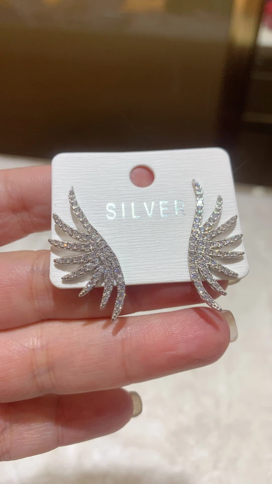 925银银制品 925银满锆翅膀耳钉
