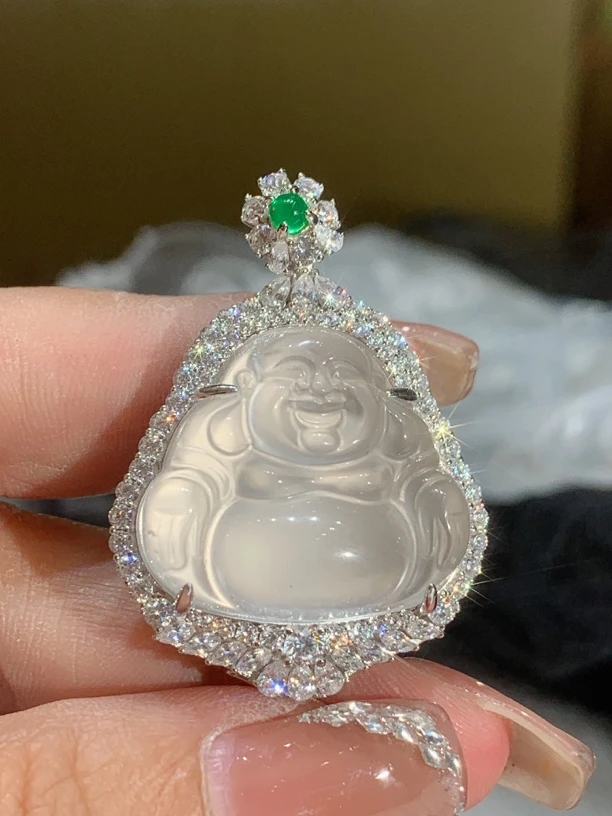 925银合成锆石银制品 天然水沫 大佛公吊坠