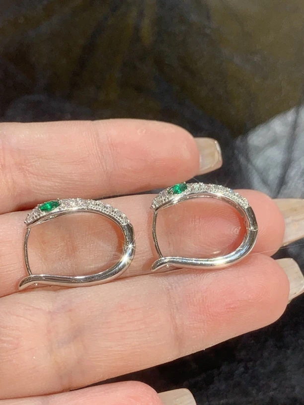 925银银制品 925银椭圆灵蛇耳扣