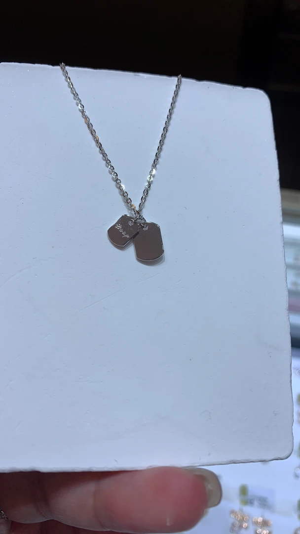 925银银制品 925银简约光面小方牌项链