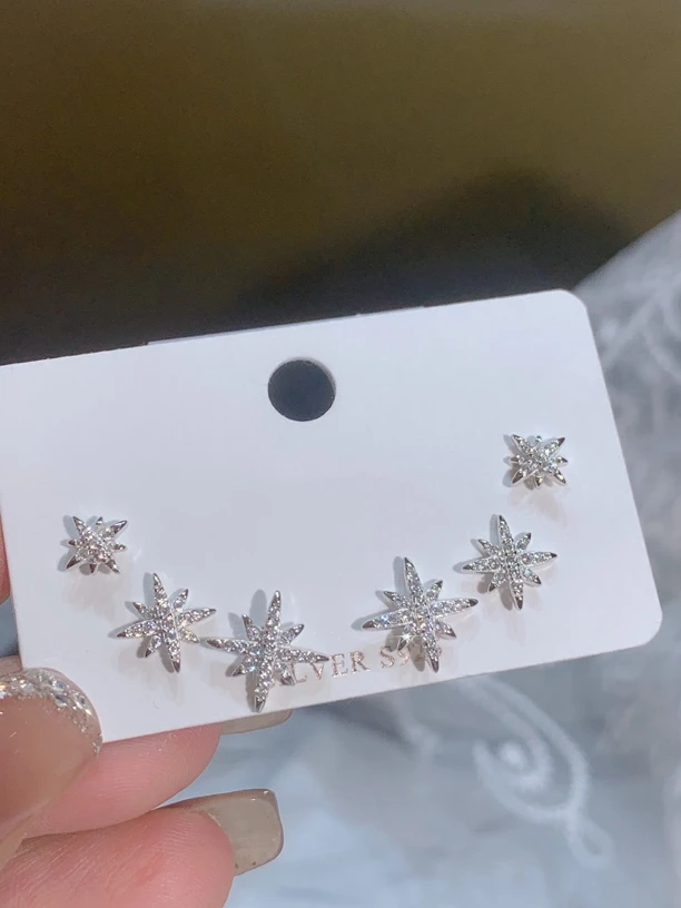 925银银制品 925银3件套三六芒星套装耳钉耳环