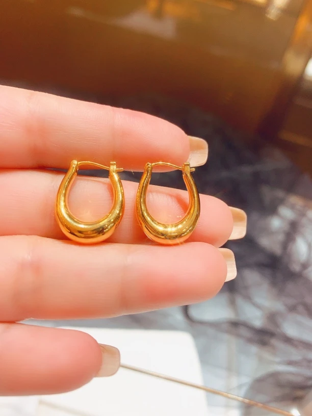 18K黄金光面椭圆耳扣耳环 秒