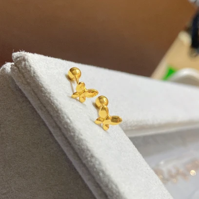 18K黄 蝴蝶 螺丝耳环 秒