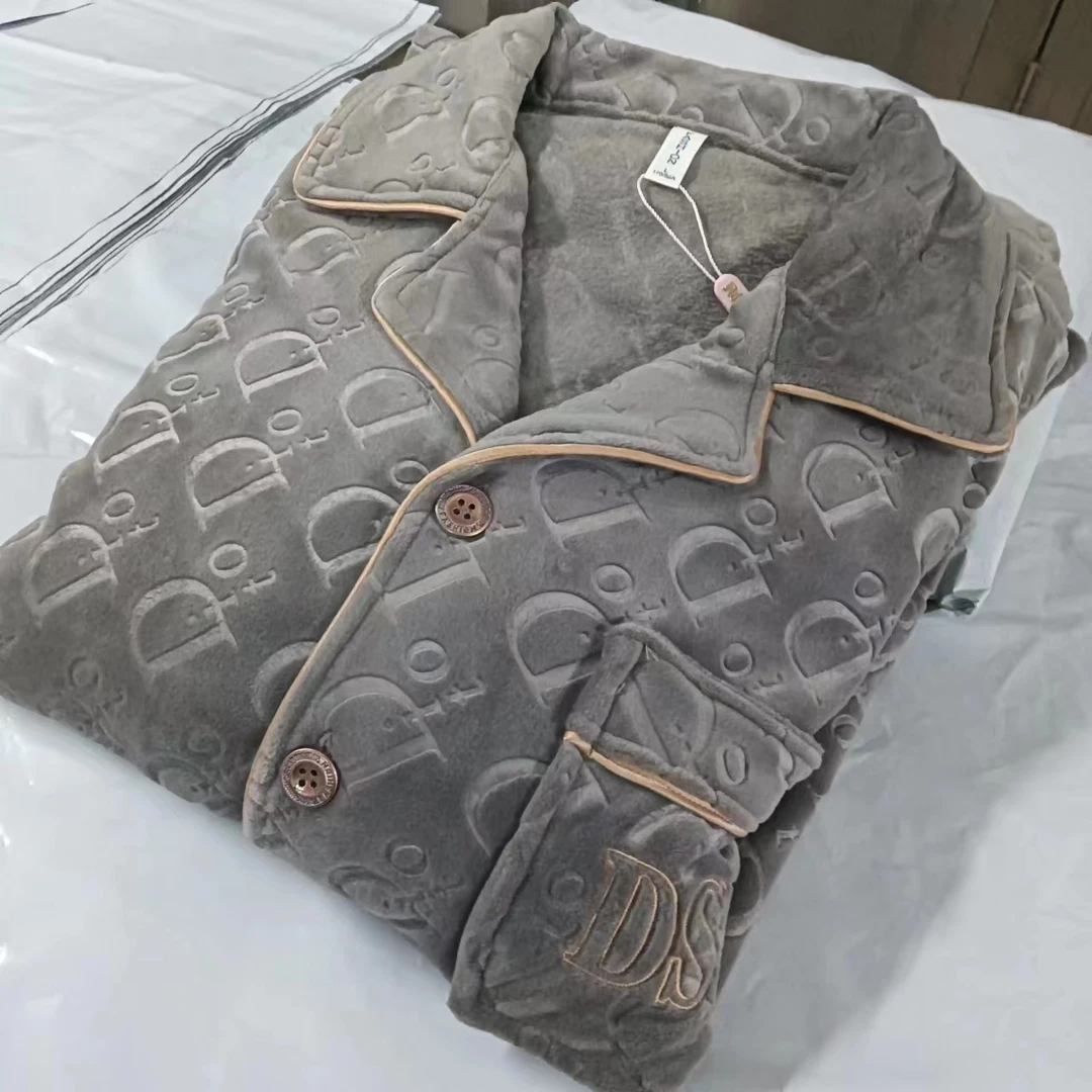 【米兔家居服】CD206男士海岛绒字母D压花精品秋冬加厚长袖长裤