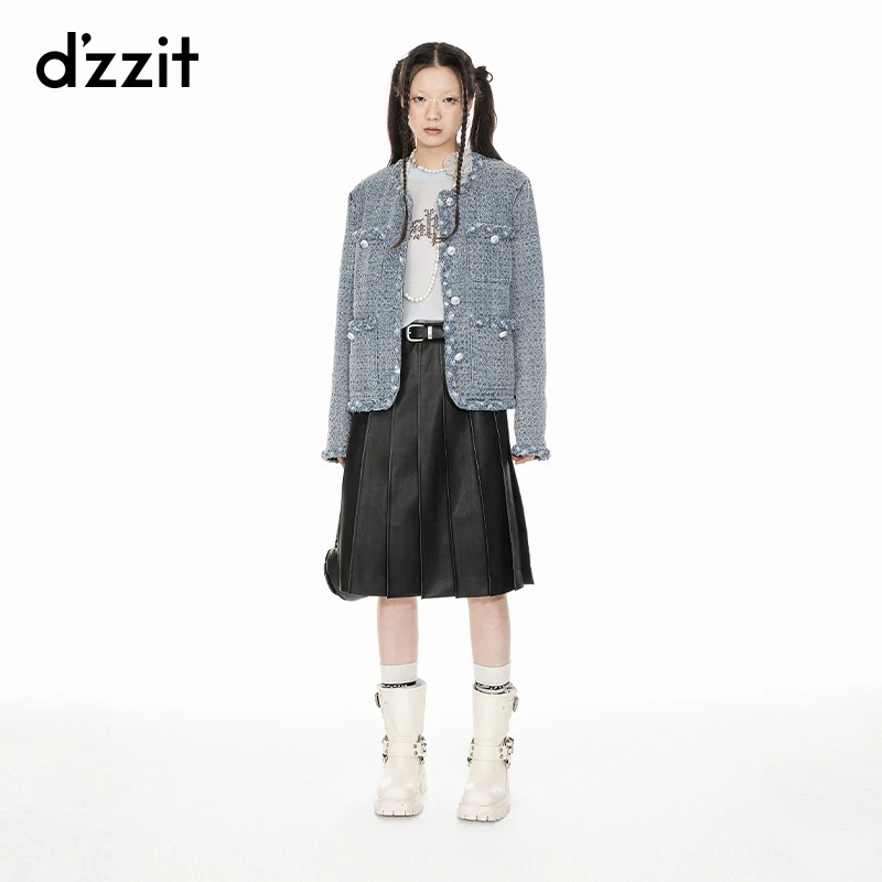 dzzit地素牛仔外套春秋小香气质设计厚款长袖外套女3I1RB09