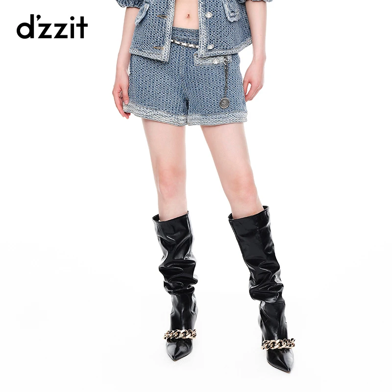 d'zzit地素夏季提花女高腰设计小众百搭辣妹牛仔短裤女3E3R101