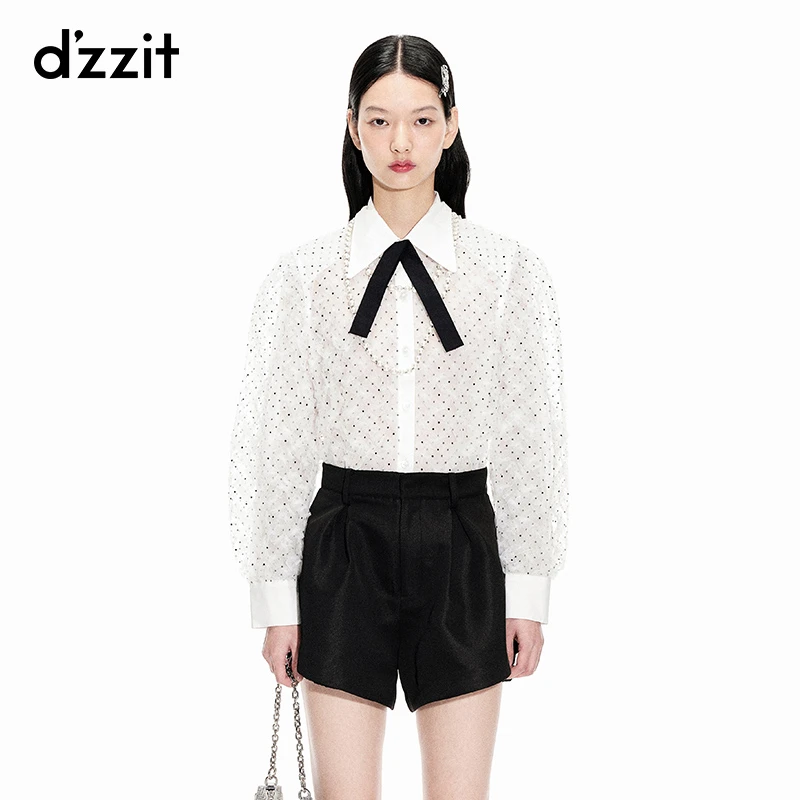 【DZ】dzzit地素法式千金风泡泡袖肌理感波点衬衫女