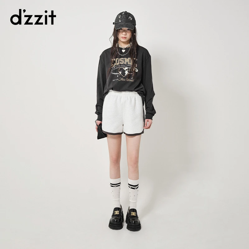 536【专属】dzzit地素粗花呢短裤运动风撞色宽松阔腿裤子女