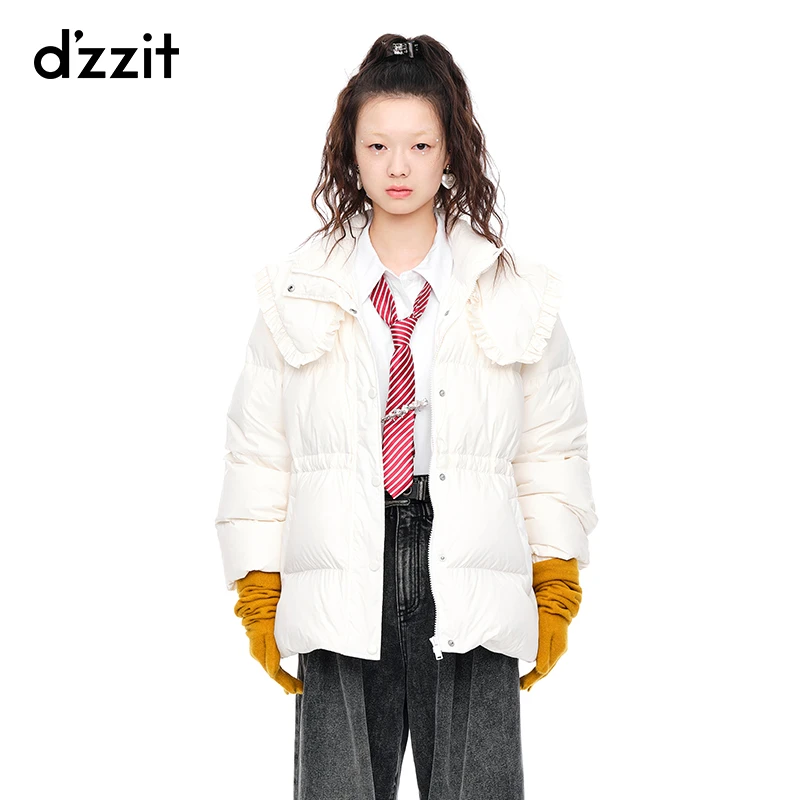 dzzit地素冬季少女感抽绳收腰白色面包羽绒服女雅丹风3E4K376