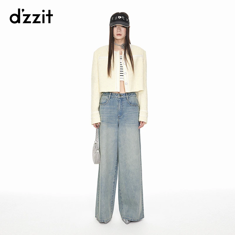 0082dzzit地素牛仔裤春秋高街潮流铆钉装饰阔腿裤长裤女3I1R805