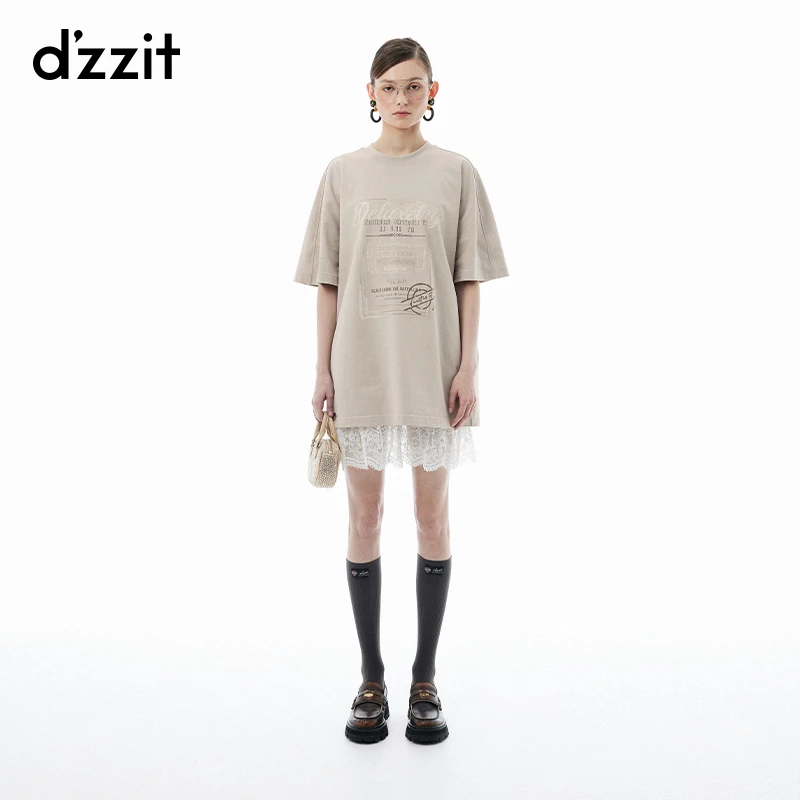 明星同款dzzit连衣裙少女风休闲两件套法式短袖T恤裙女3I3O435