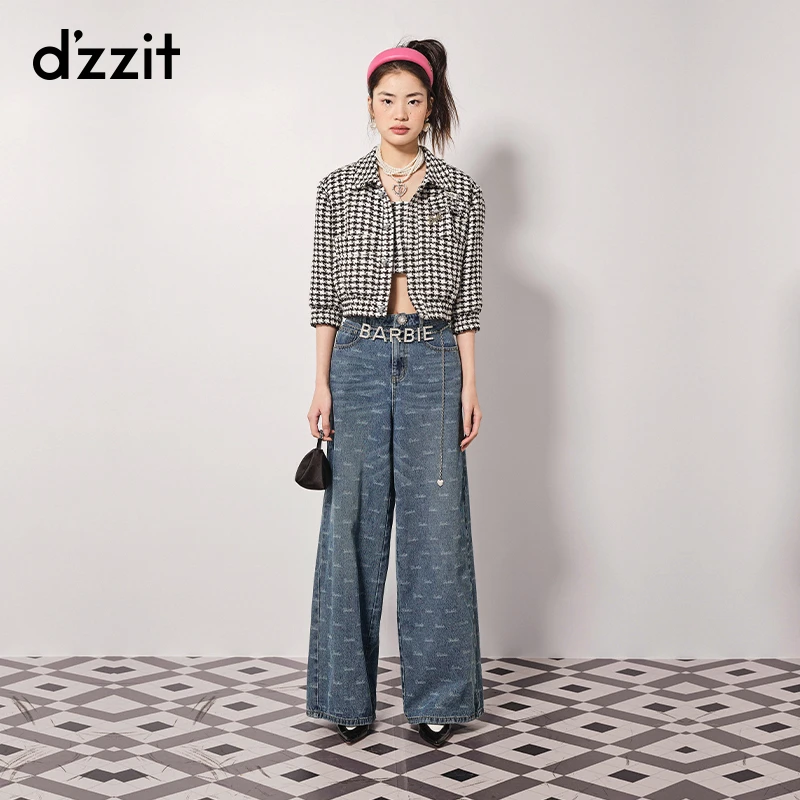 【专属】dzzit地素千鸟格外套春秋小香风翻领截短款中袖上衣女