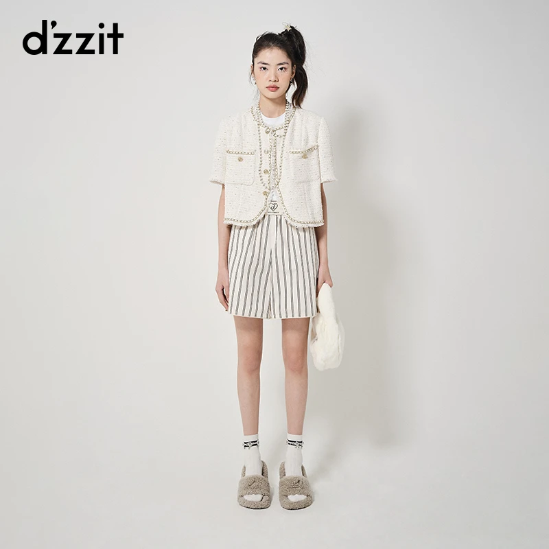 【专属】dzzit地素粗花呢外套春秋小香风白色短款上衣女