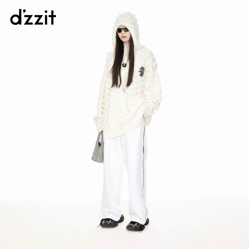 【驯龙高手联名款】dzzit地素连帽针织衫春秋上衣女3I1E437