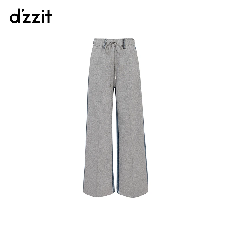 dzzit地素卫衣料拼接牛仔裤美式高街宽松休闲阔腿长裤女3H3R803
