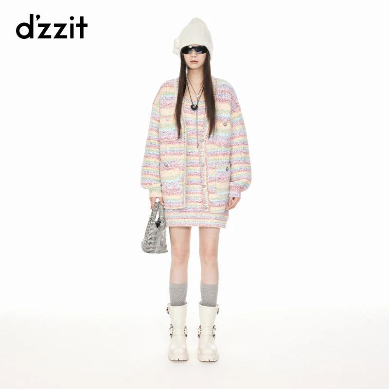 431【专属】【彩条针织】dzzit地素针织背心裙春秋羊毛混纺连衣裙短裙