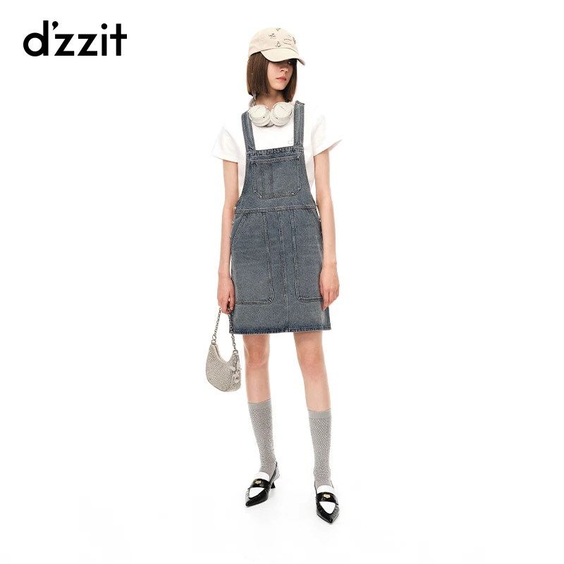 【陈大可】dzzit地素牛仔背带裙春秋时尚减龄复古无袖连衣裙短裙女