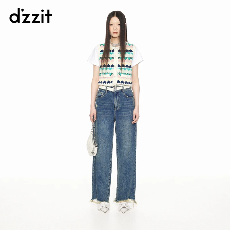 【薄荷曼波】dzzit地素爱心提花短无袖毛衫3I1E261