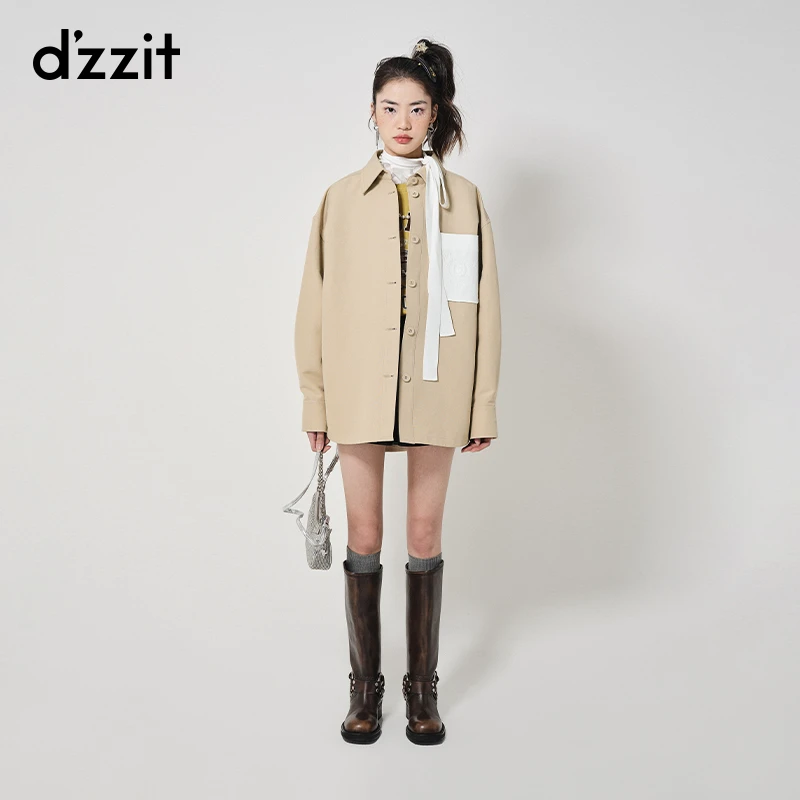 468【专属】dzzit地素单层外套休闲风卡其拼色口袋宽松女